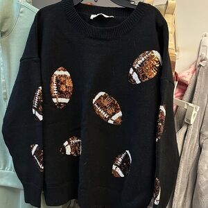 Black Sweater with Sequin Footballs